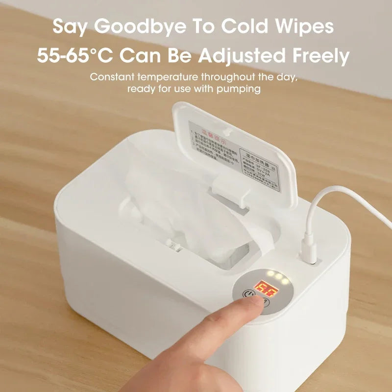 Baby Wipe Warmer Heater with LED Display Wet Towel Dispenser Portable USB Charge Baby Wipe Warmer Napkin Heating Box Home/Car