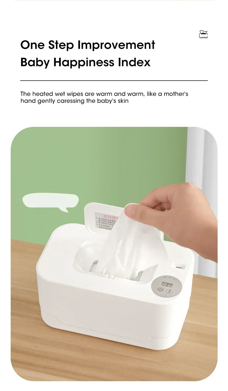 Baby Wipe Warmer Heater with LED Display Wet Towel Dispenser Portable USB Charge Baby Wipe Warmer Napkin Heating Box Home/Car