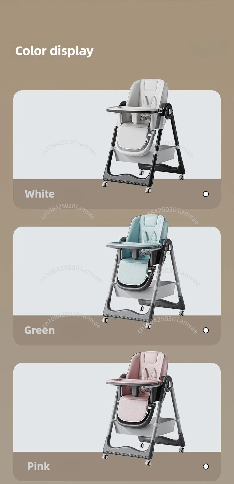 Baby dining chair, multifunctional dining table chair, adjustable height, one click adjustable, foldable, and reclining