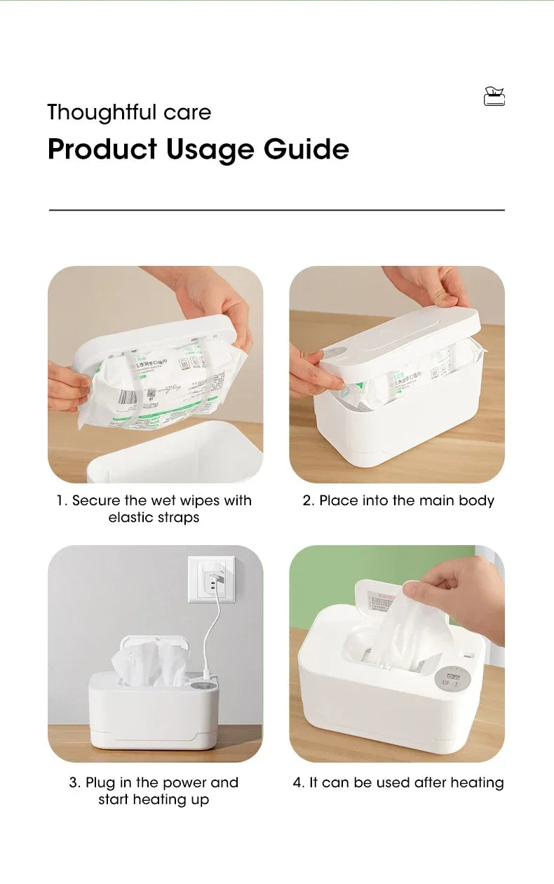 Baby Wipe Warmer Heater with LED Display Wet Towel Dispenser Portable USB Charge Baby Wipe Warmer Napkin Heating Box Home/Car