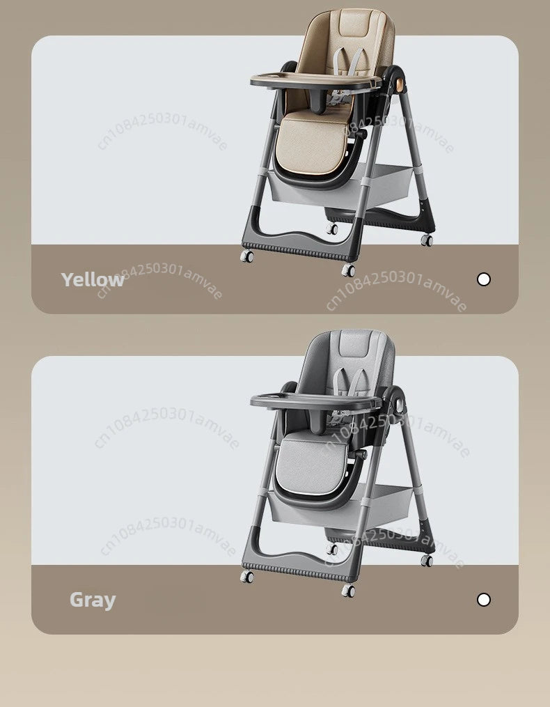 Baby dining chair, multifunctional dining table chair, adjustable height, one click adjustable, foldable, and reclining