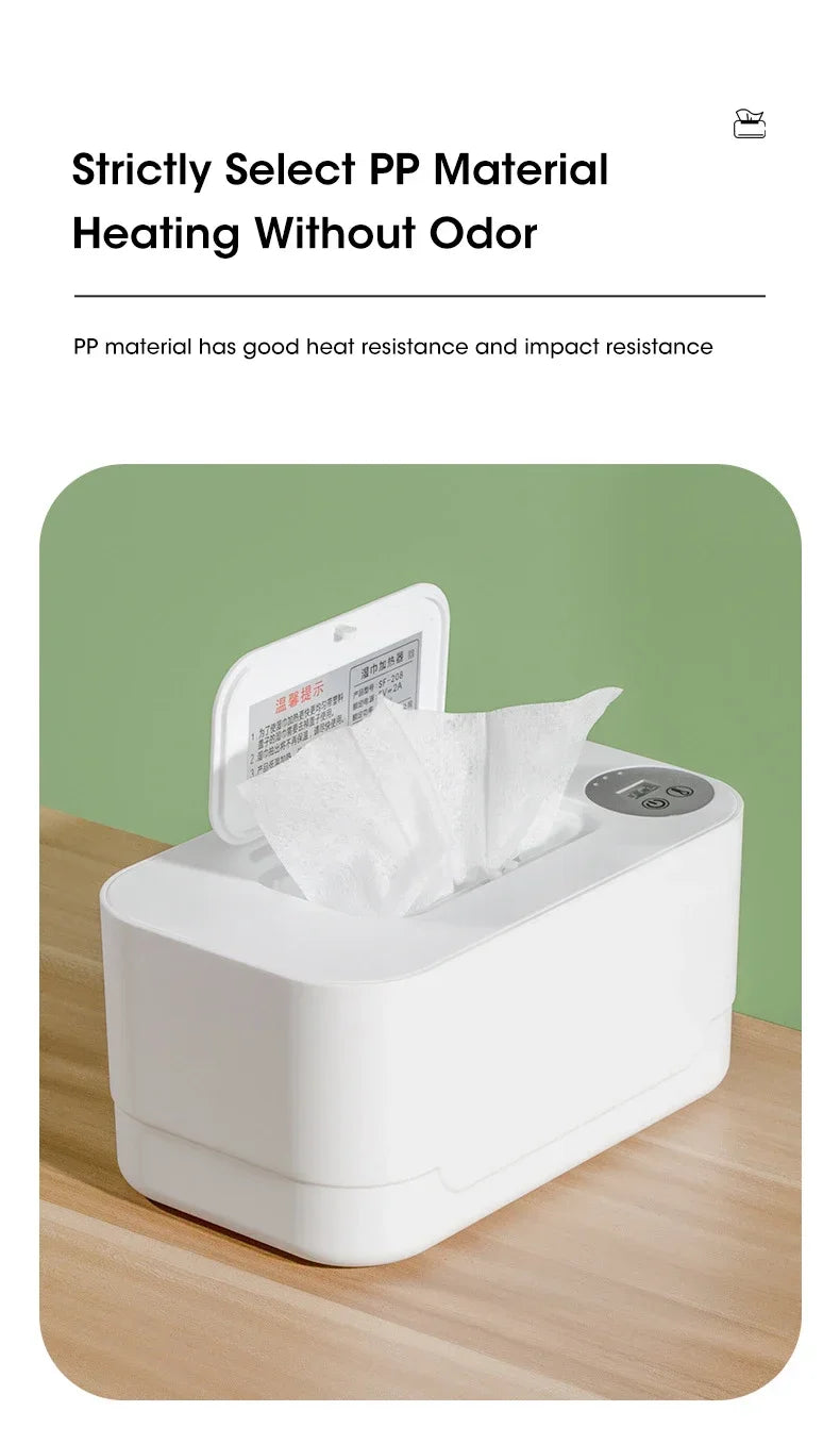 Baby Wipe Warmer Heater with LED Display Wet Towel Dispenser Portable USB Charge Baby Wipe Warmer Napkin Heating Box Home/Car