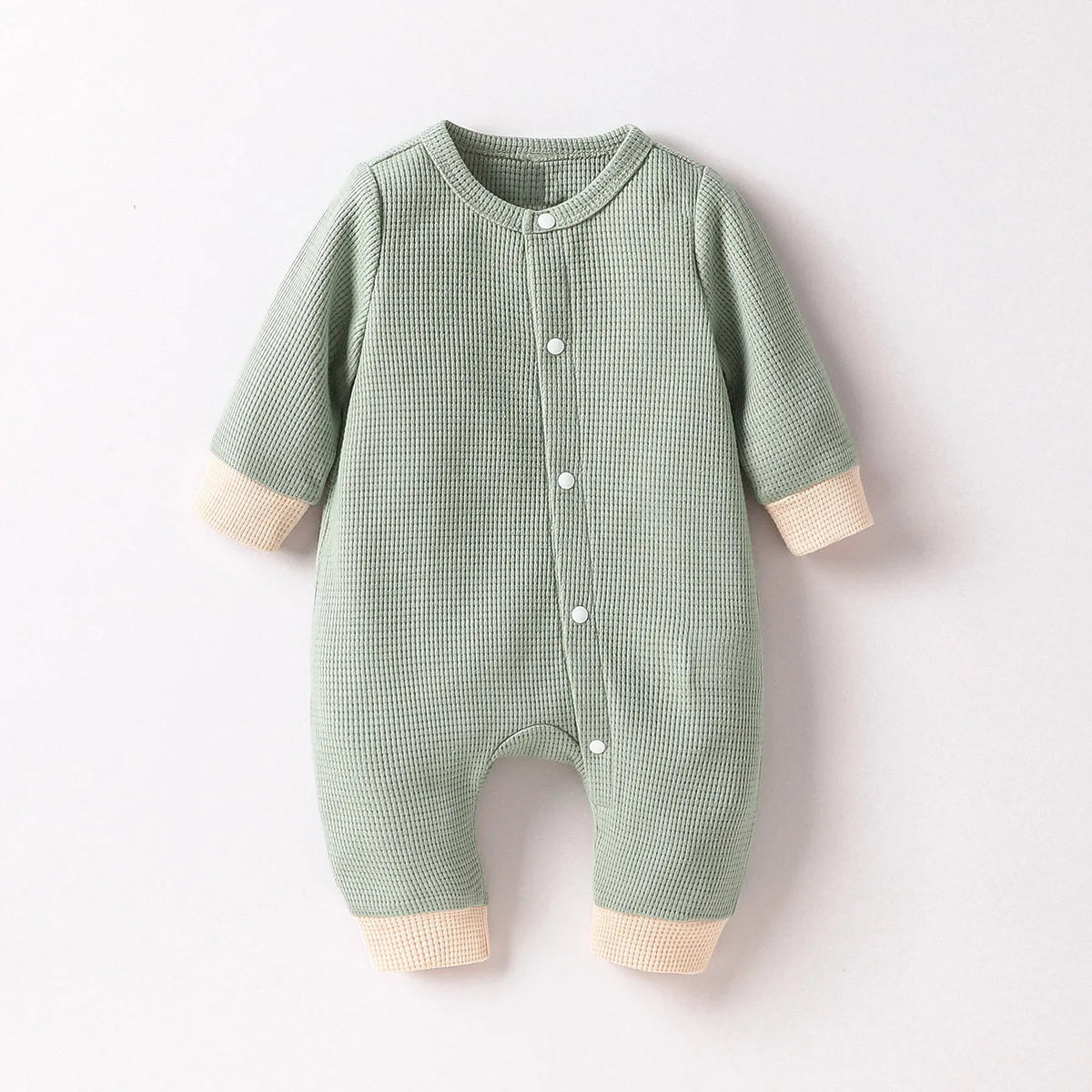 Baby Boys Fall Long Sleeve Solid Single Breasted Green Casual Daily Jumpsuit Newborn-6M